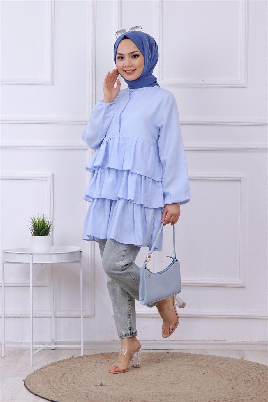 ÖNÜ VE ARKASI KAT KAT TUNİK BEBE MAVİSİ