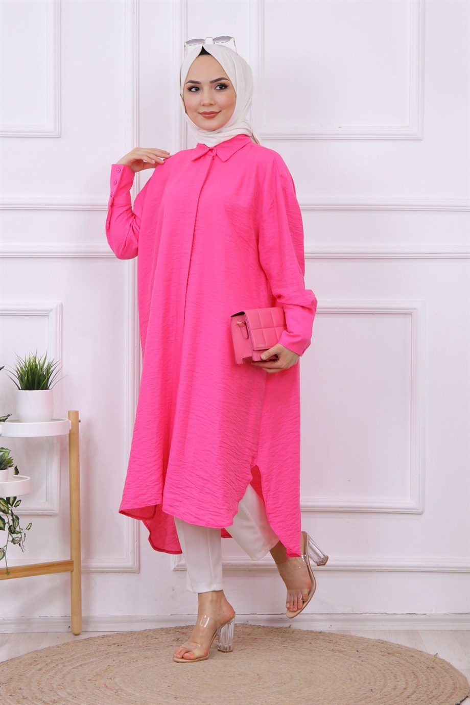 OVAL KESİM TUNİK PEMBE