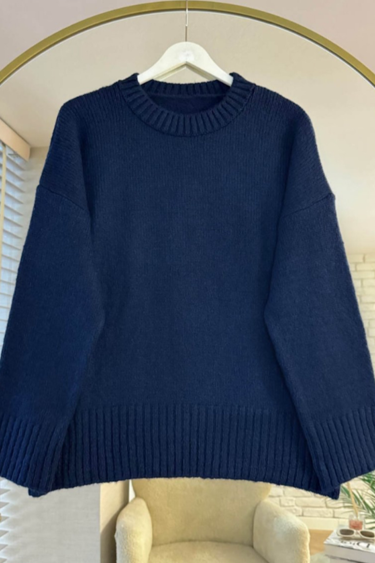Oversize bisiklet yaka kazak lacivert