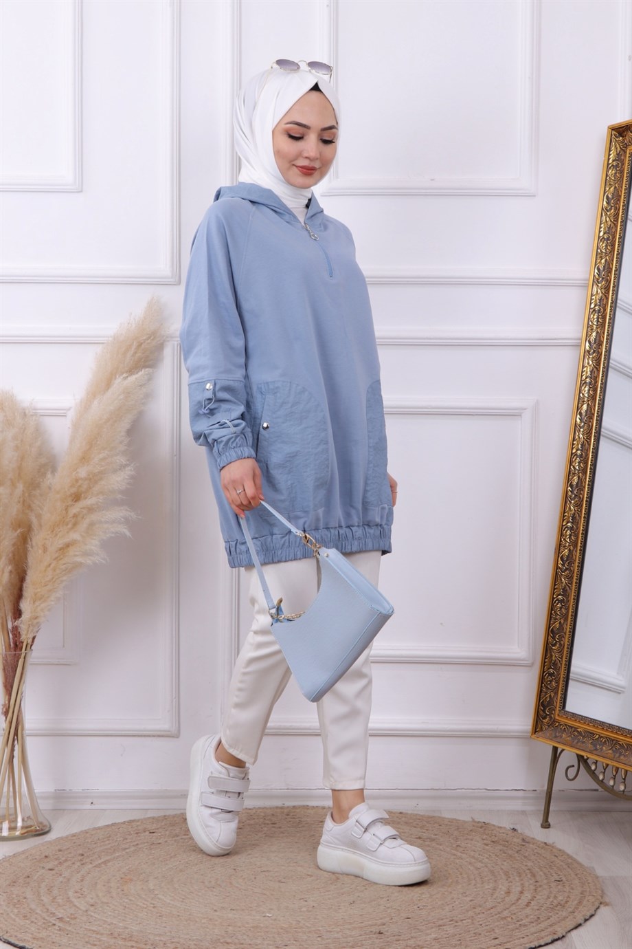 PARAŞÜT KUMAŞ DE0TAYLI SWEAT BEBE MAVİSİ