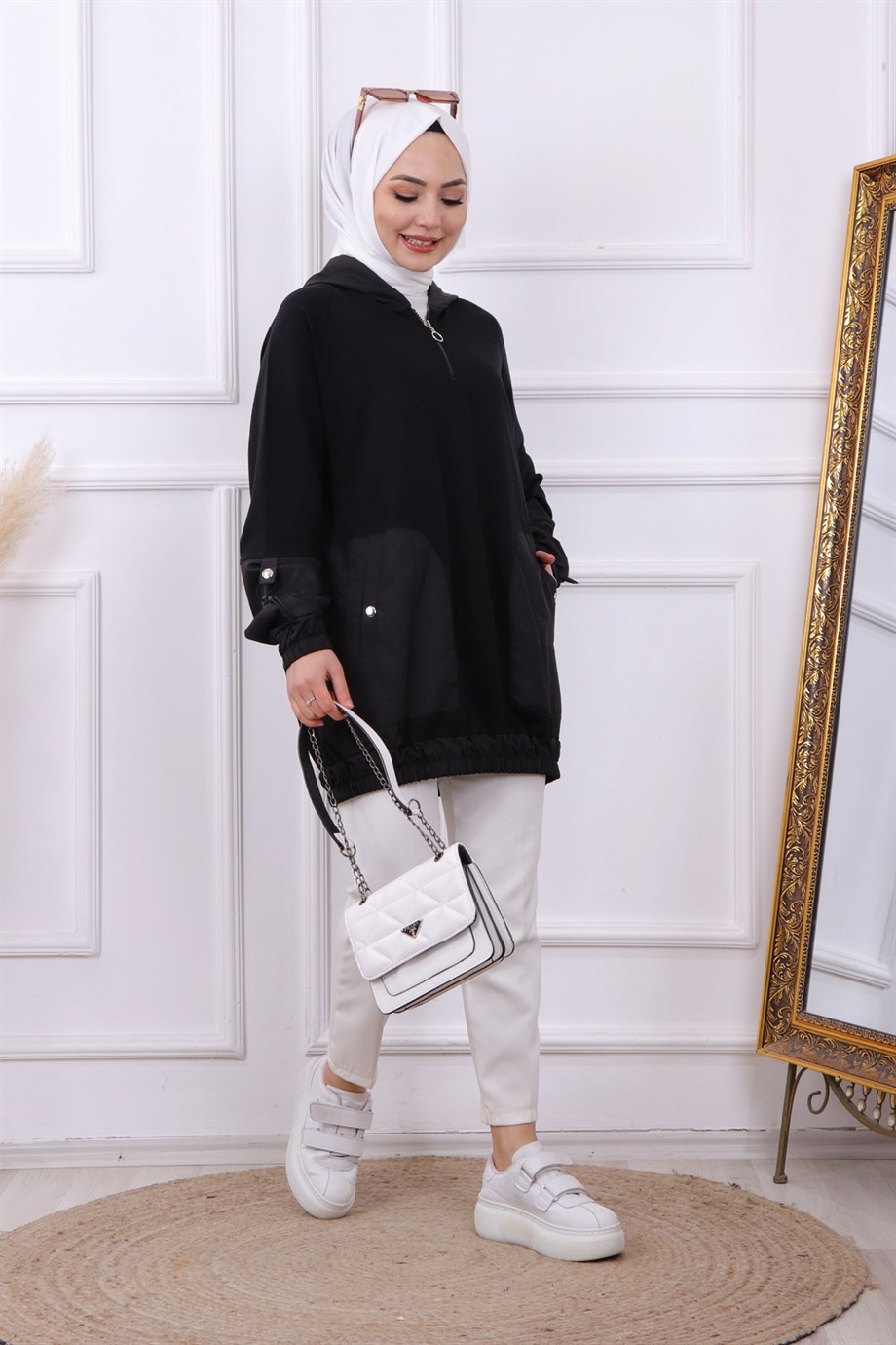 PARAŞÜT KUMAŞ DETAYLI SWEAT SİYAH