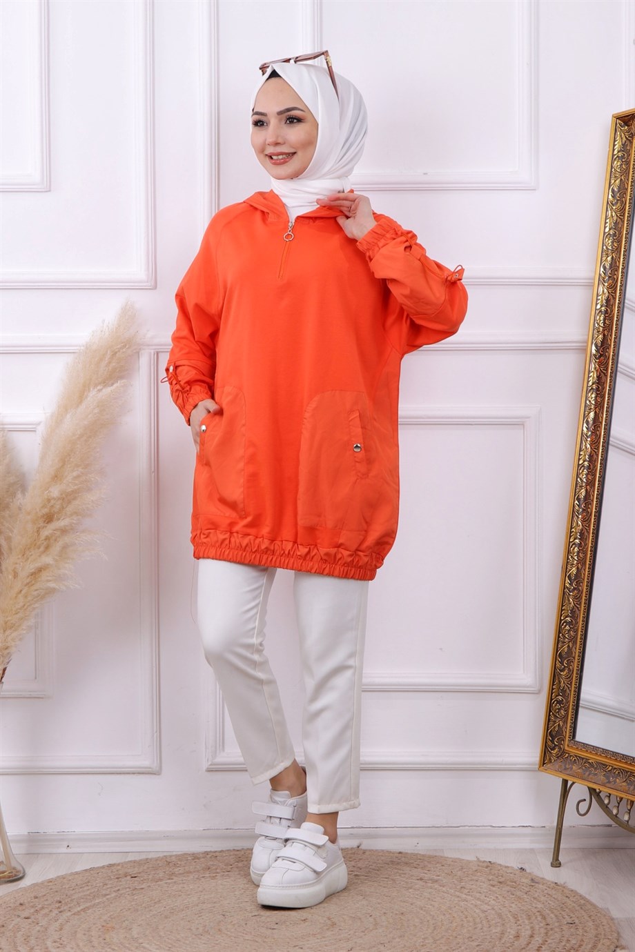 PARAŞÜT KUMAŞ DETAYLI SWEAT TURUNCU