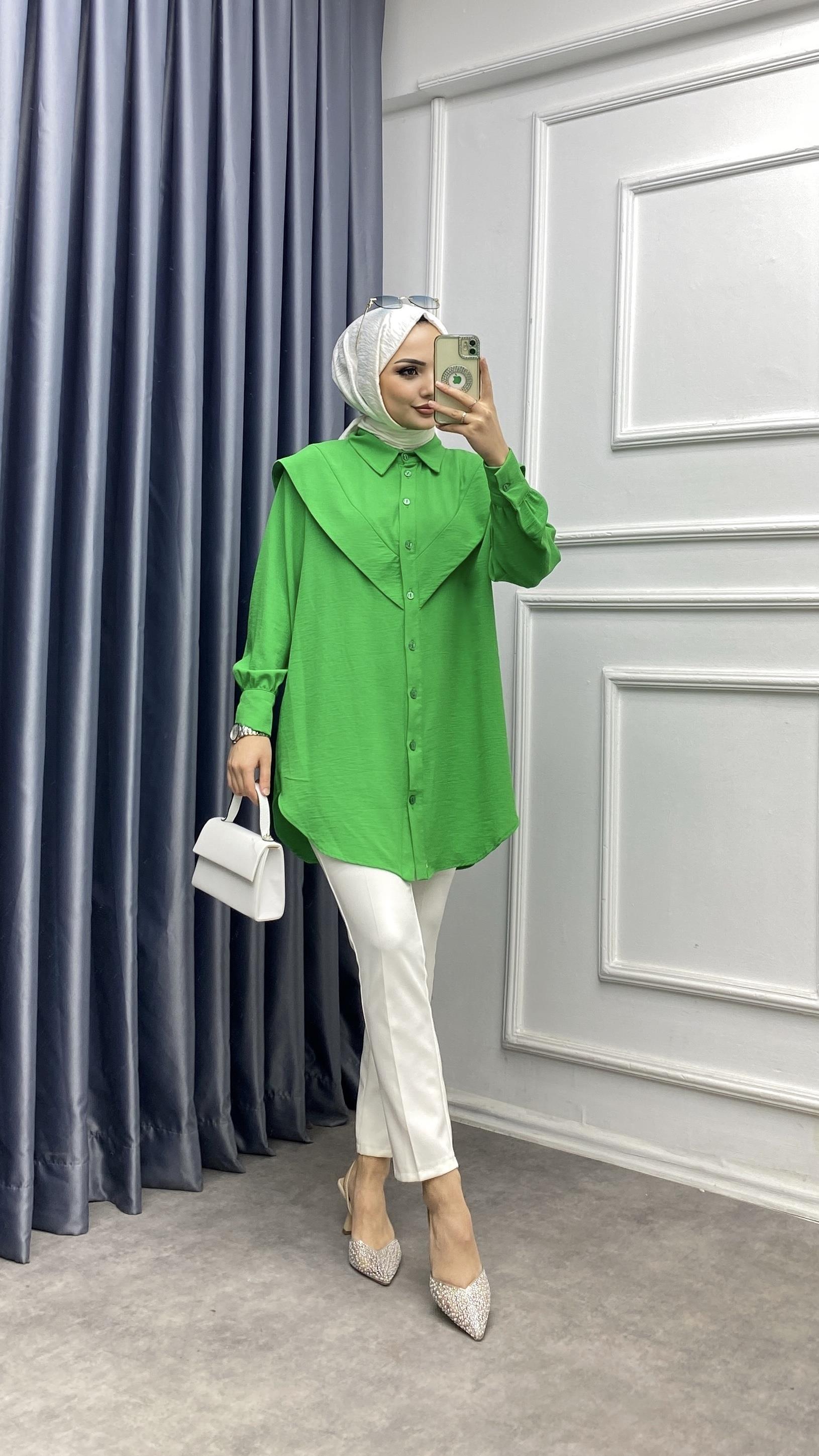 Pelerinli Tunik Benetton Yeşili