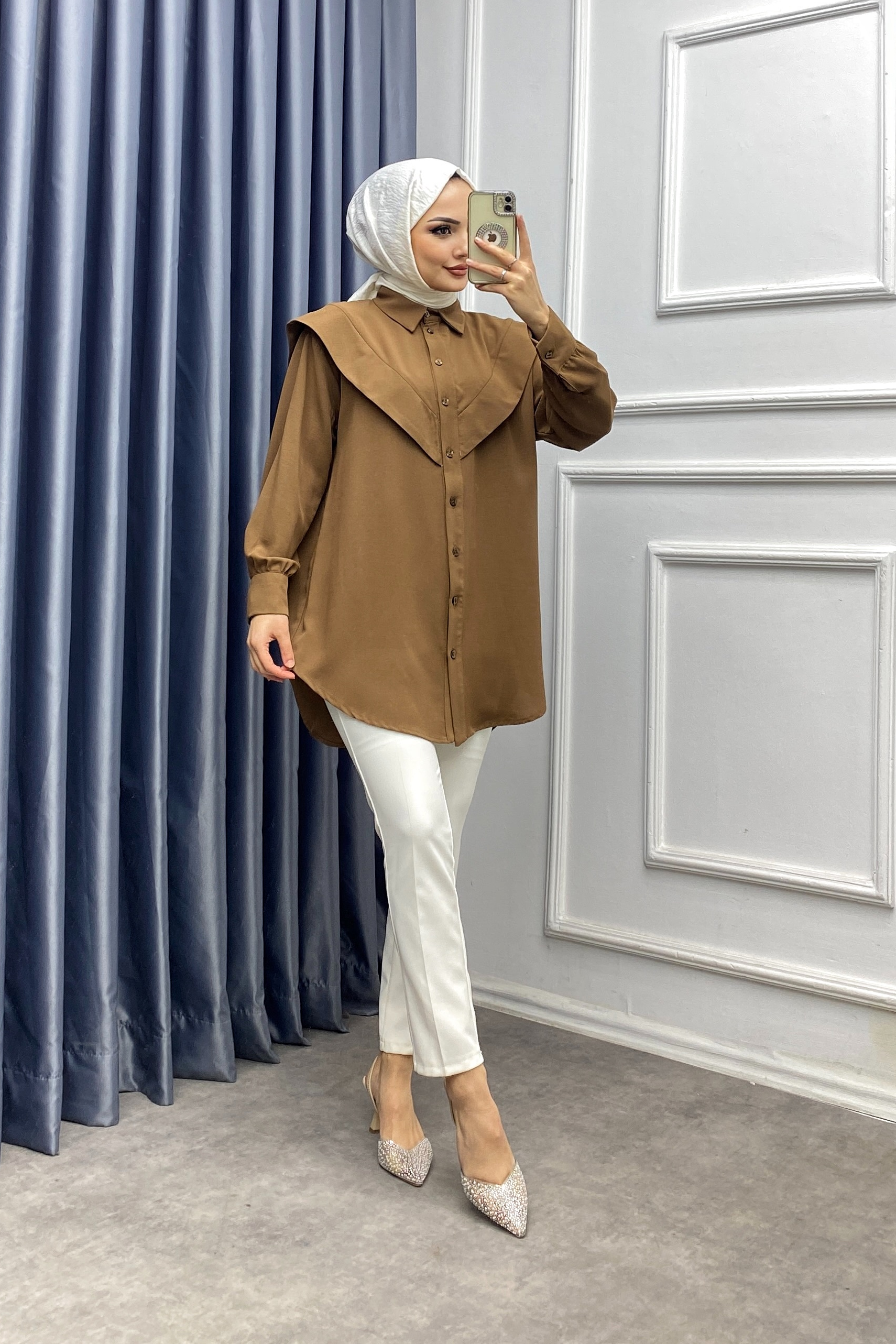 Pelerinli Tunik Kahverengi