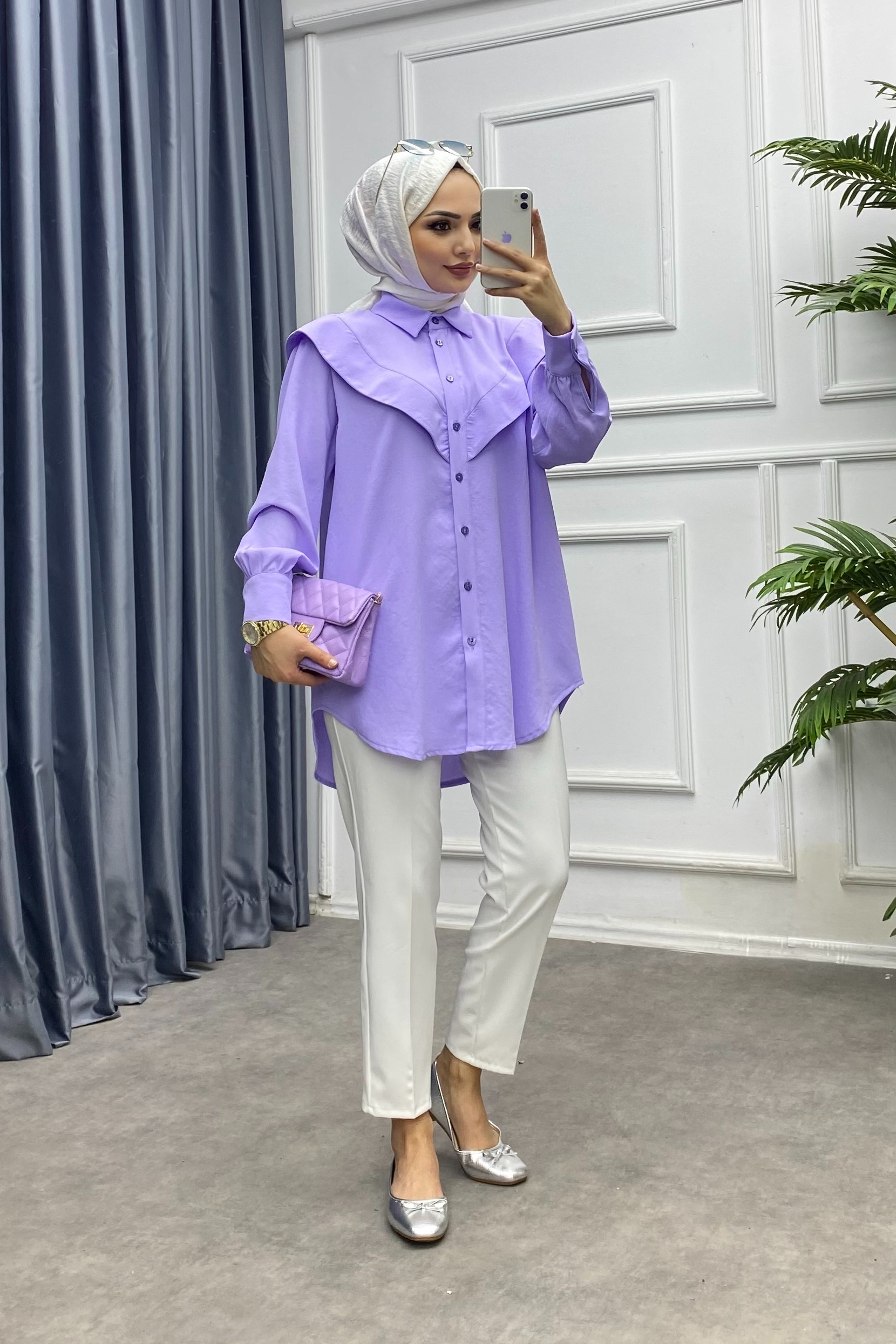 Pelerinli Tunik Lila