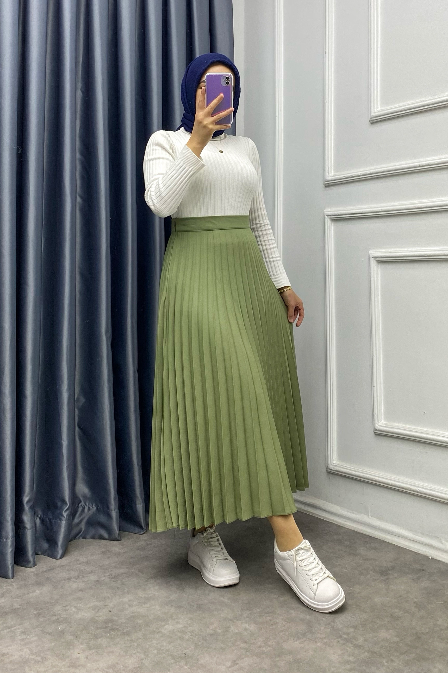 PLİSELİ ETEK YEŞİL