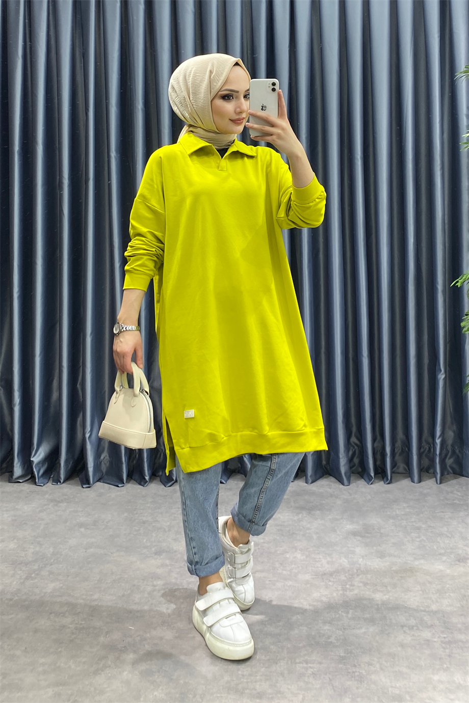 Polo yaka sweat yağ yeşili