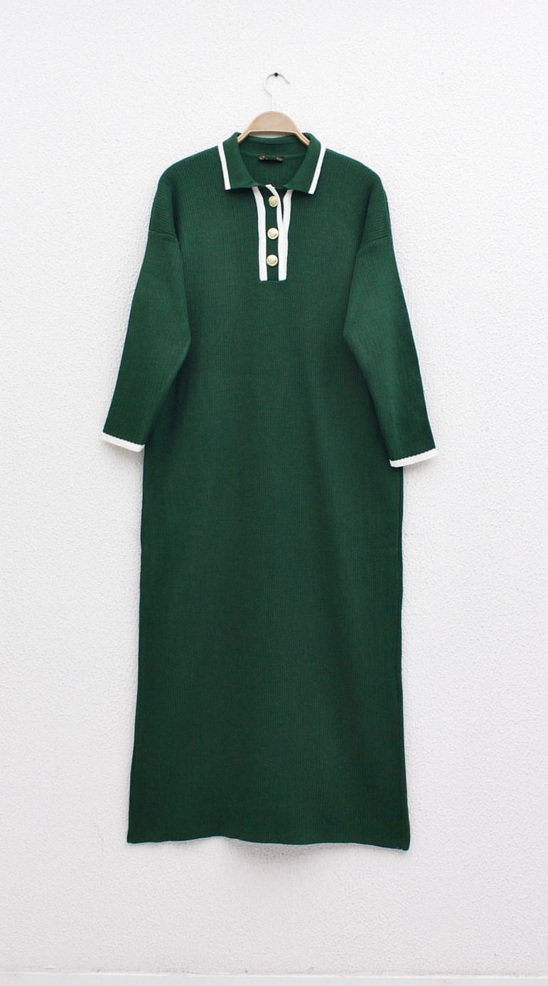 Polo Yaka Triko Elbise yeşil