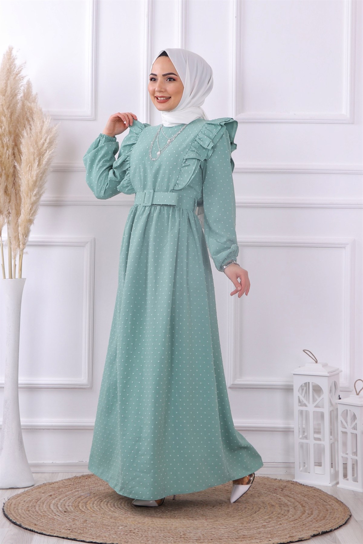 ponponlu elbise yeşil