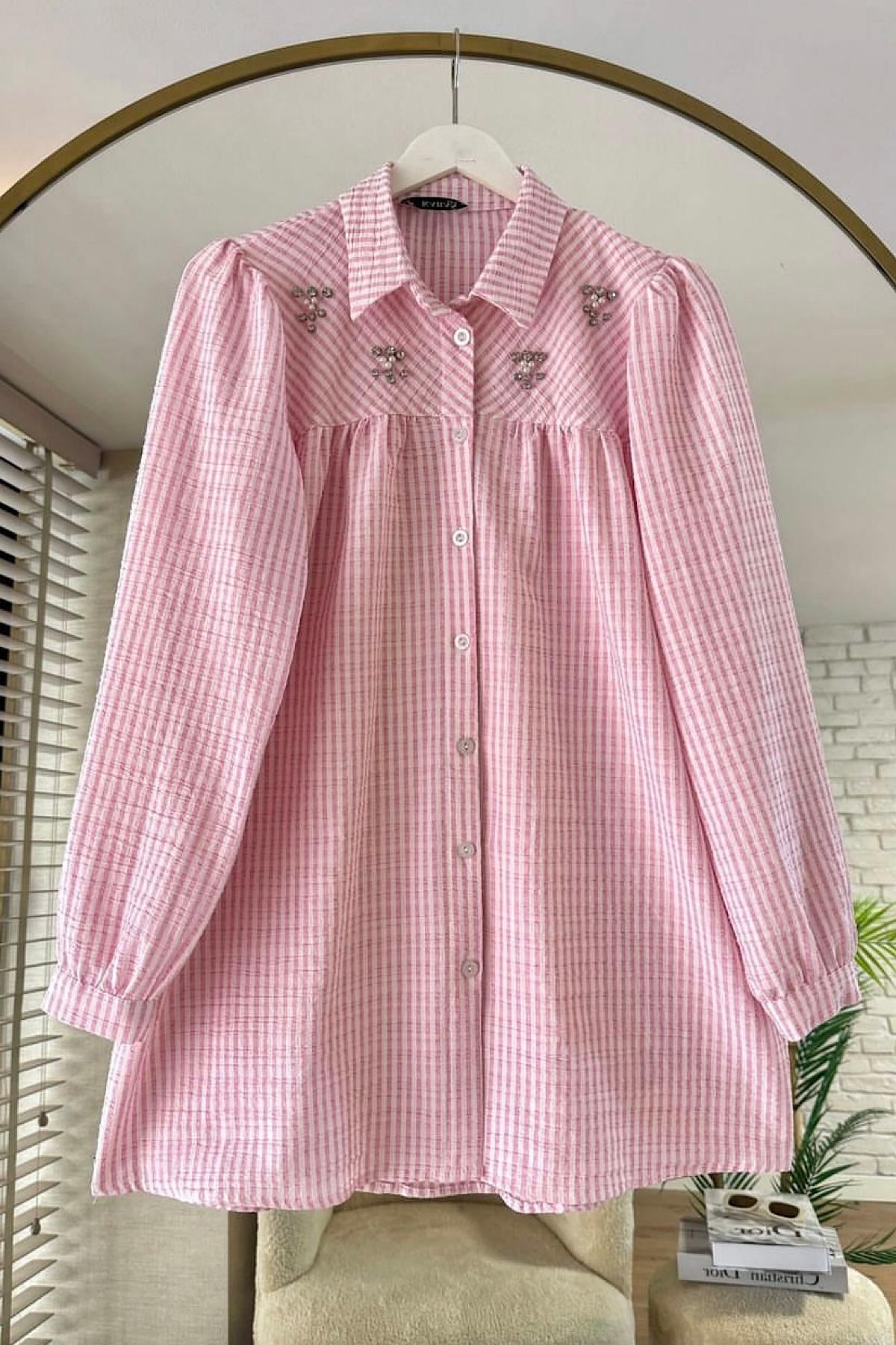 Pötikare taşlı tunik Pembe
