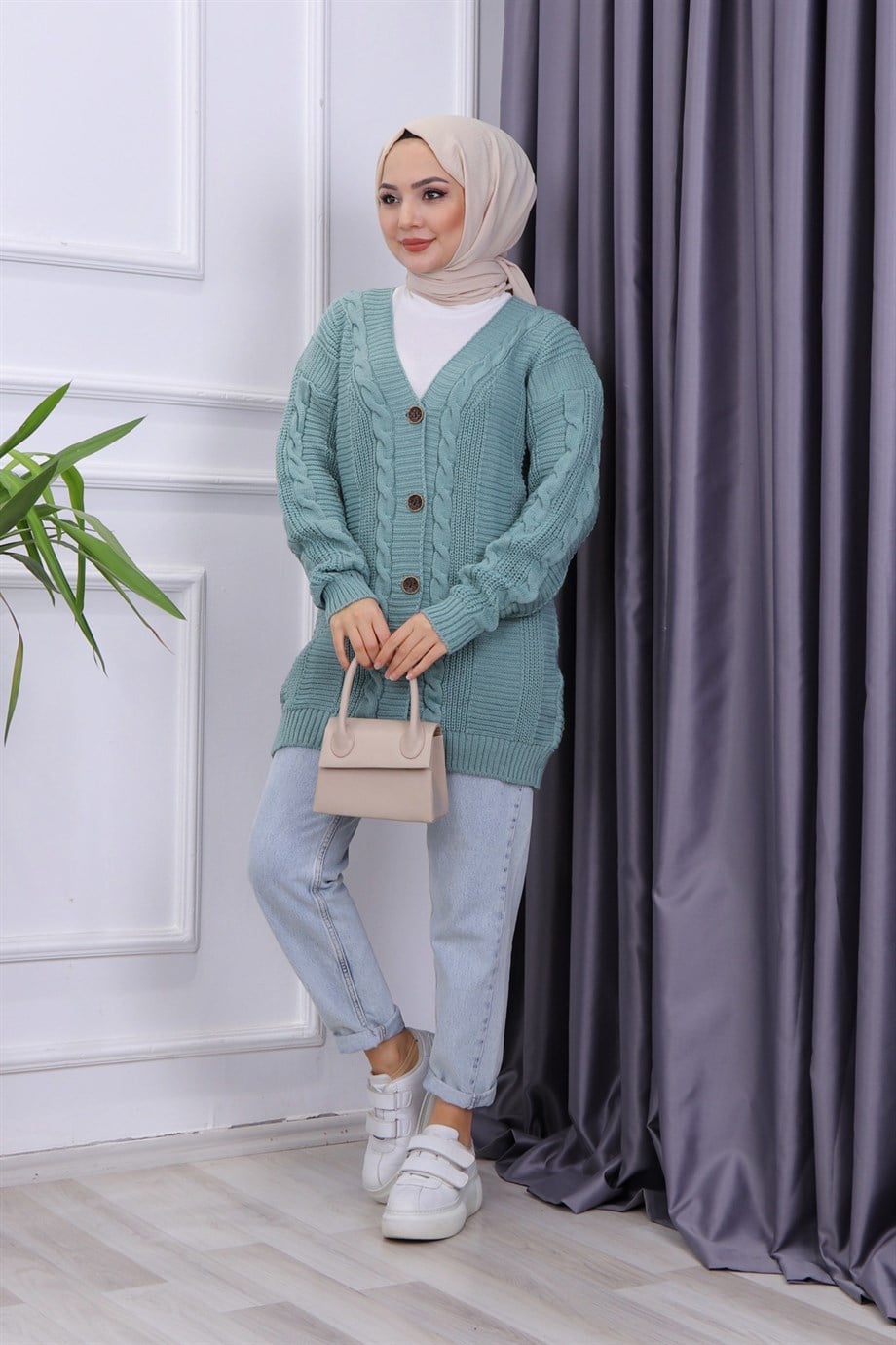 SAÇ ÖRGÜLÜ HIRKA MİNT YEŞİLİ