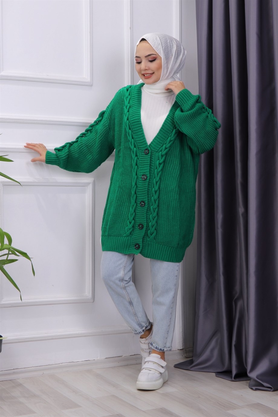 SAÇ ÖRGÜLÜ HIRKA YEŞİL