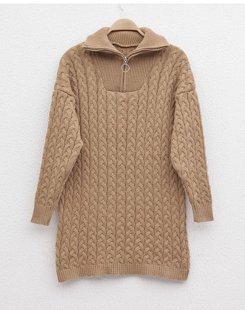 Saç Örgülü Tunik Camel