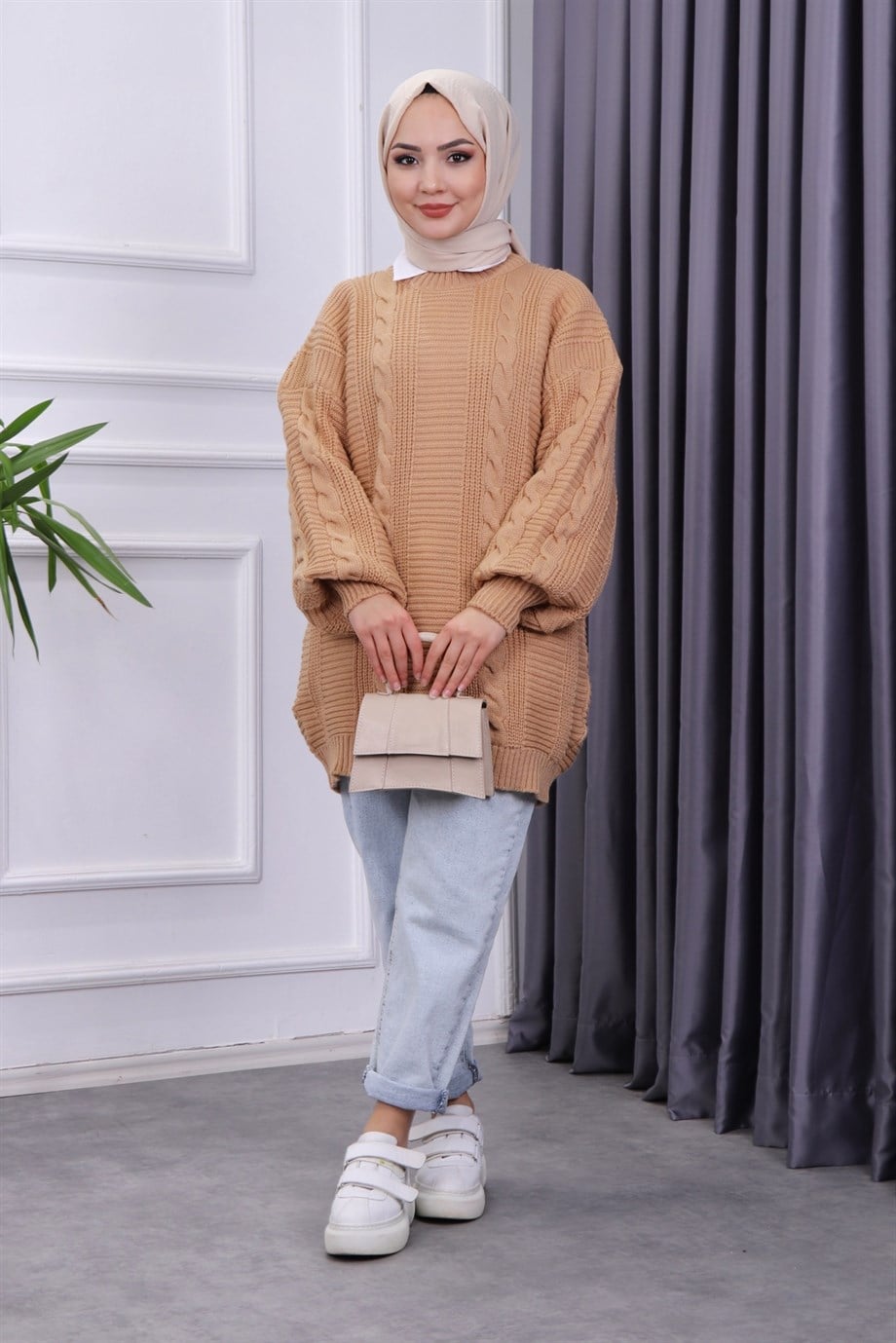 SAÇ ÖRGÜLÜ TUNİK CAMEL