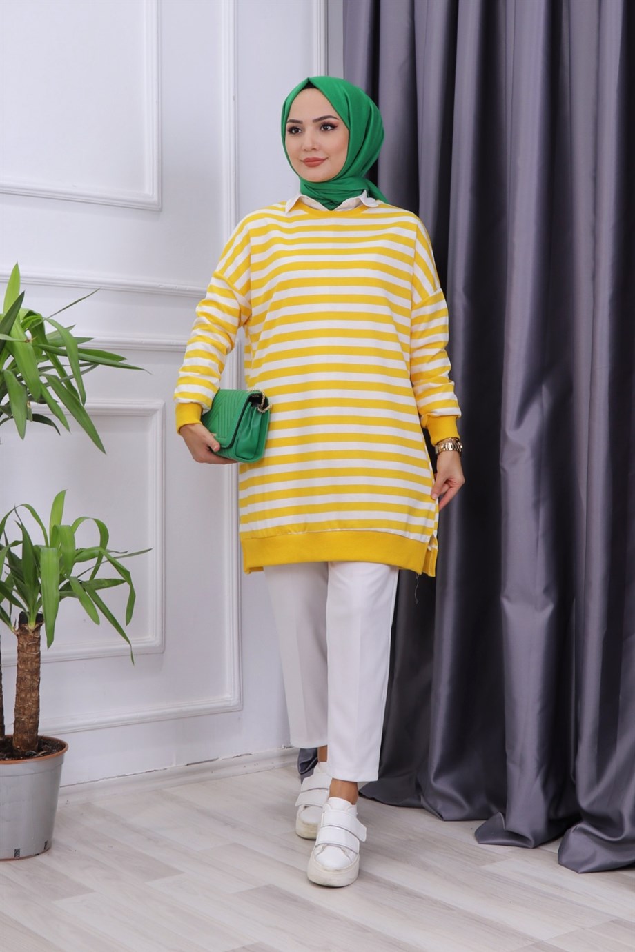 SARI BEYAZ ÇİZGİLİ SWEAT 