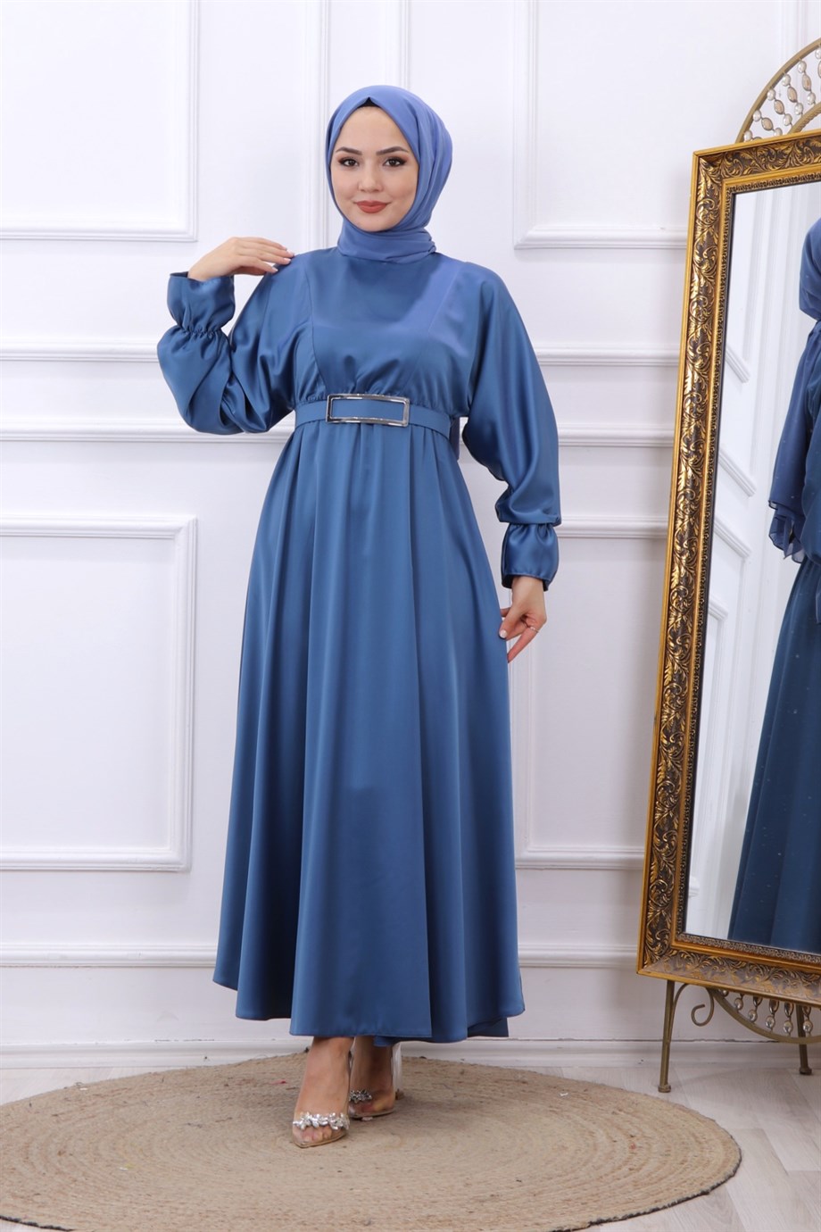 SATEN ELBİSE İNDİGO