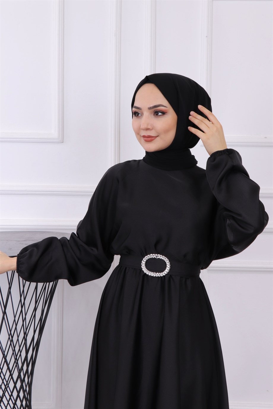 SATEN ELBİSE SİYAH