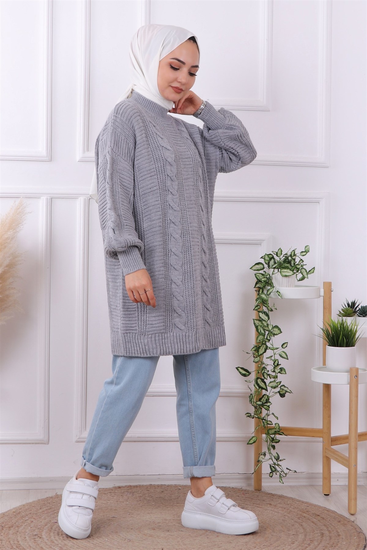 SELANİK SAÇ ÖRGÜLÜ TUNİK GRİİL