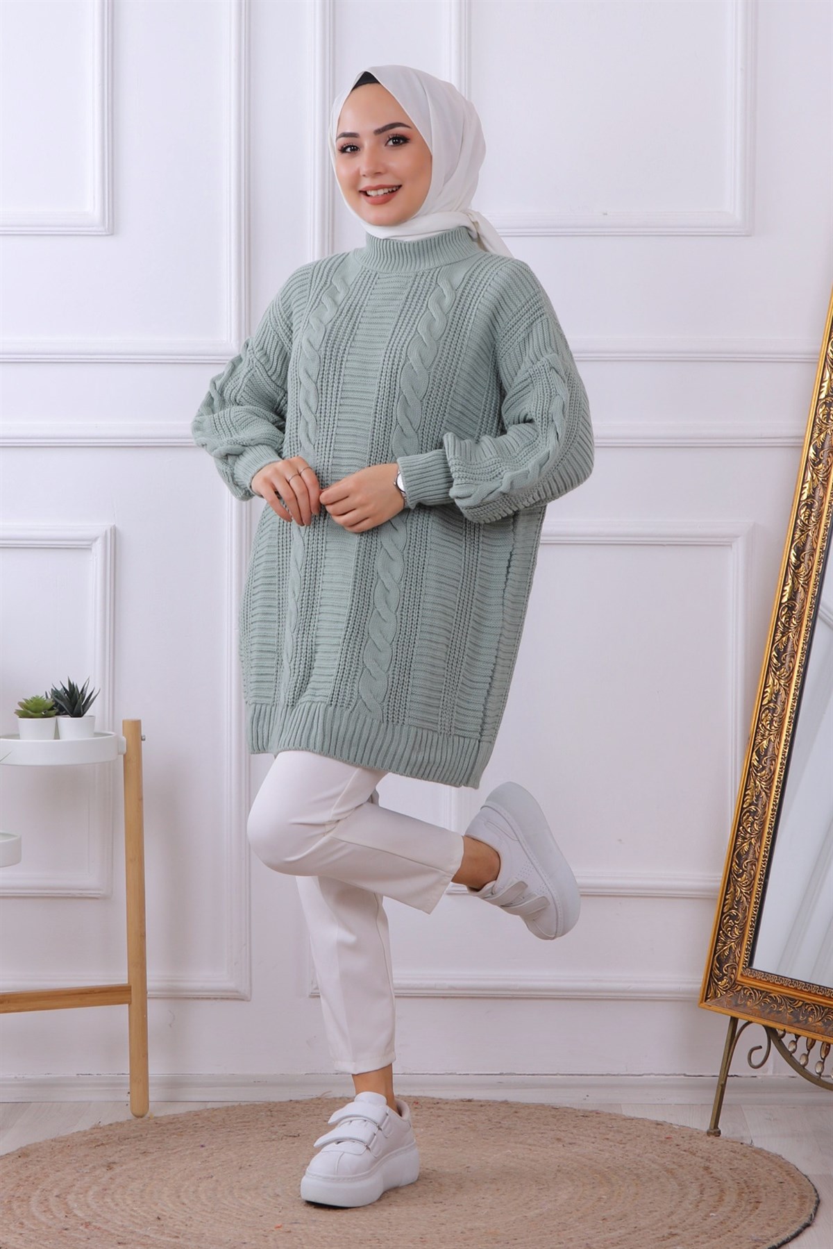 SELANİK SAÇ ÖRGÜLÜ TUNİK YEŞİL