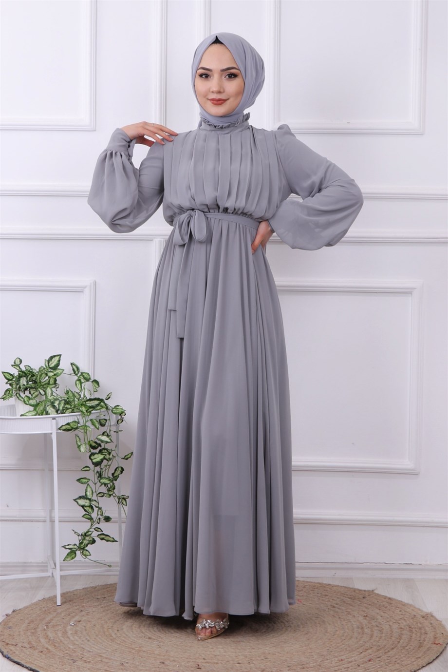 ŞİFON ELBİSE GRİ