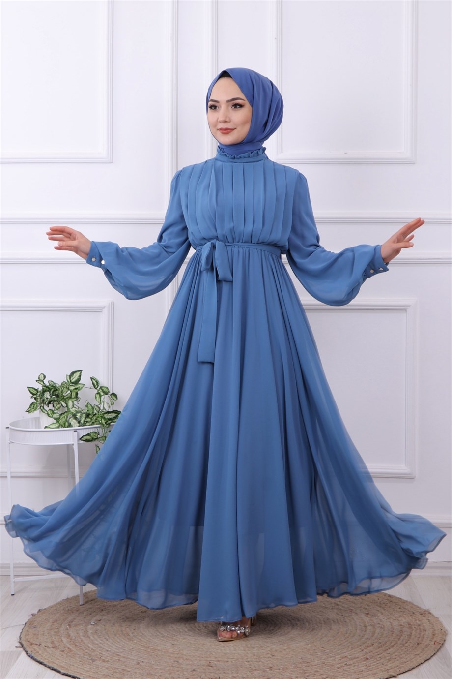 ŞİFON ELBİSE İNDİGO