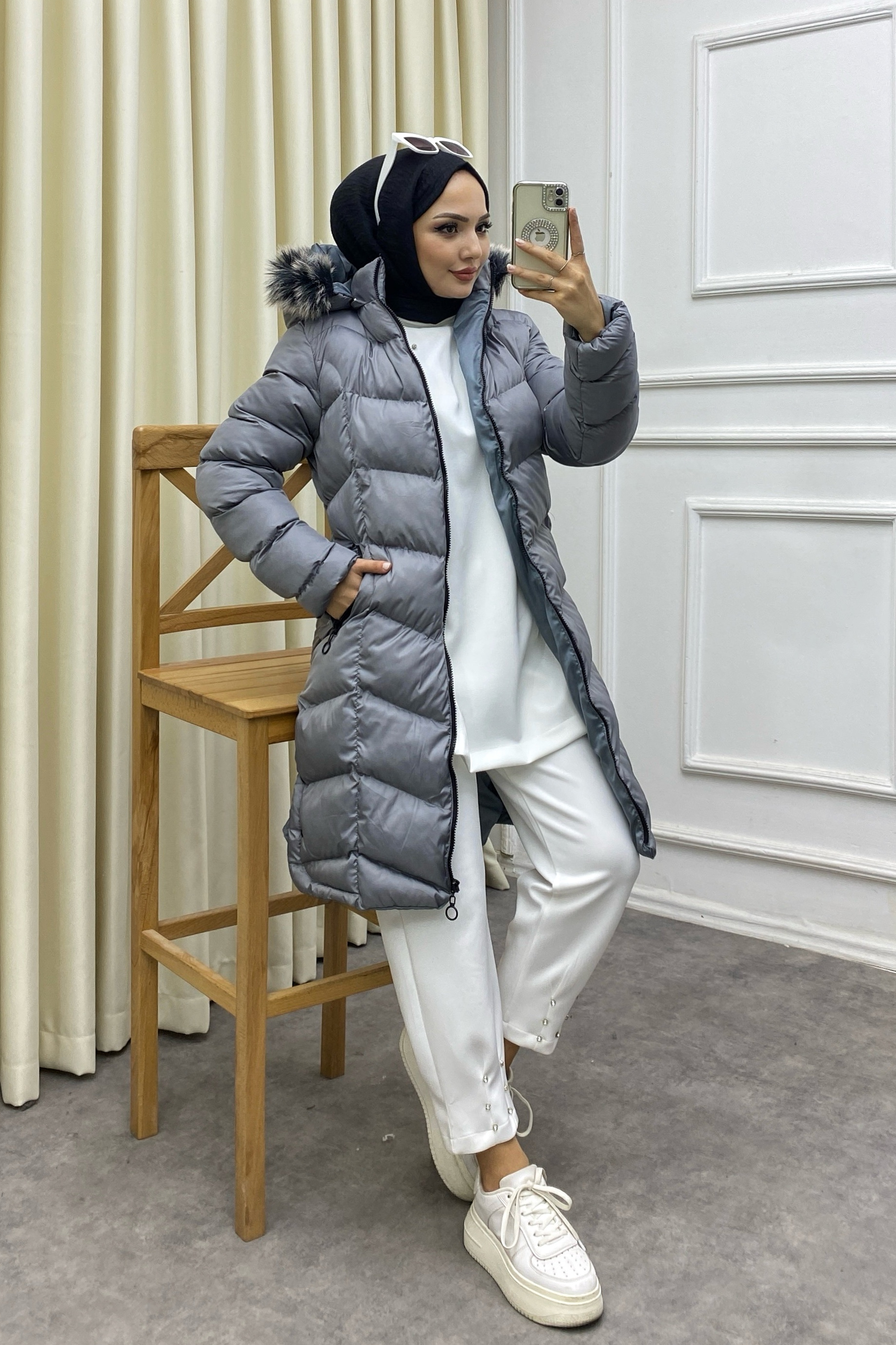 Şişme mont gri