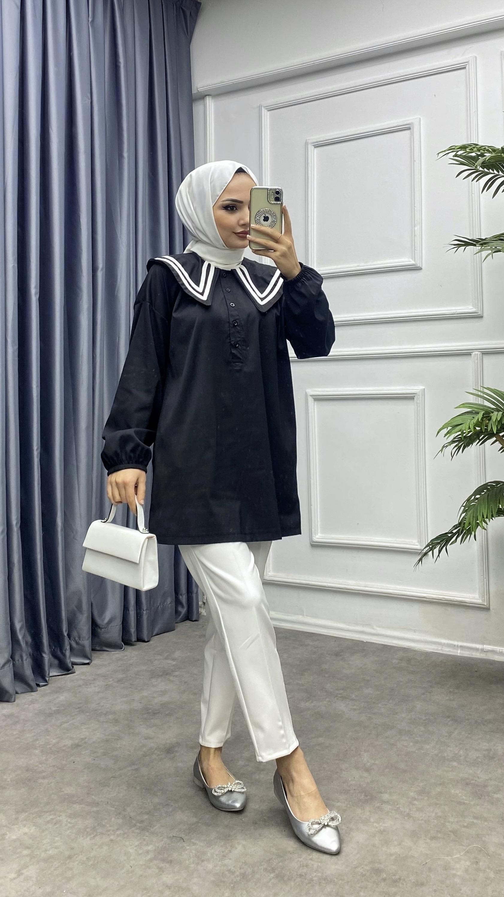 Sivri yaka tunik siyah 