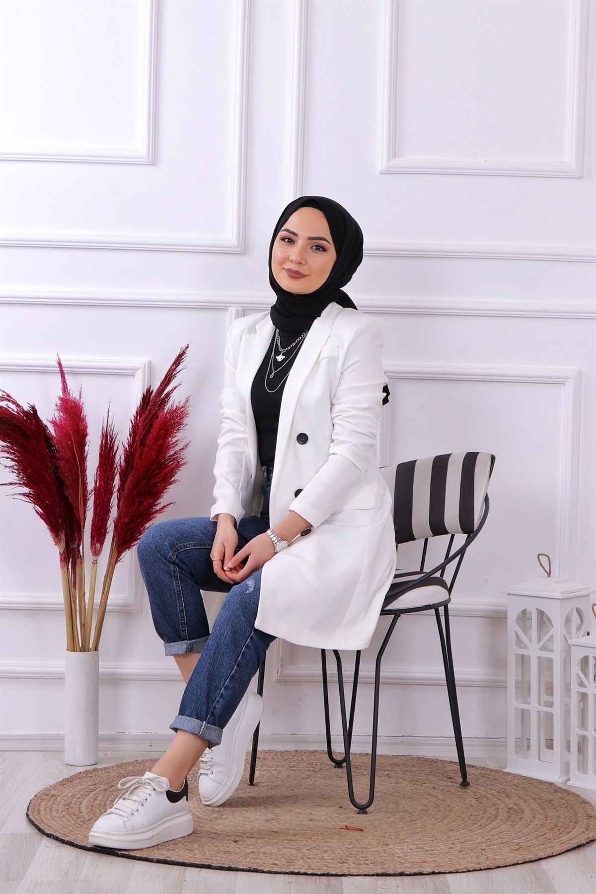 slimfit model blazer ceket beyaz