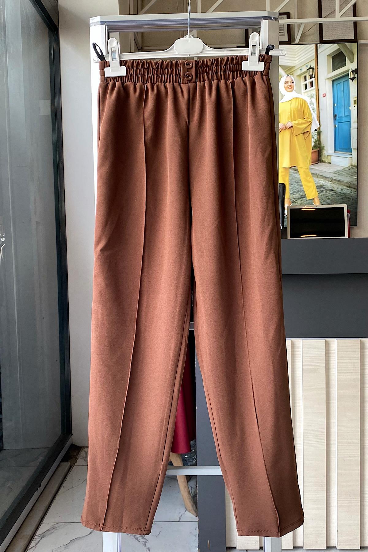 Süs Düğme Pat Detaylı Pantolon kahverengi 