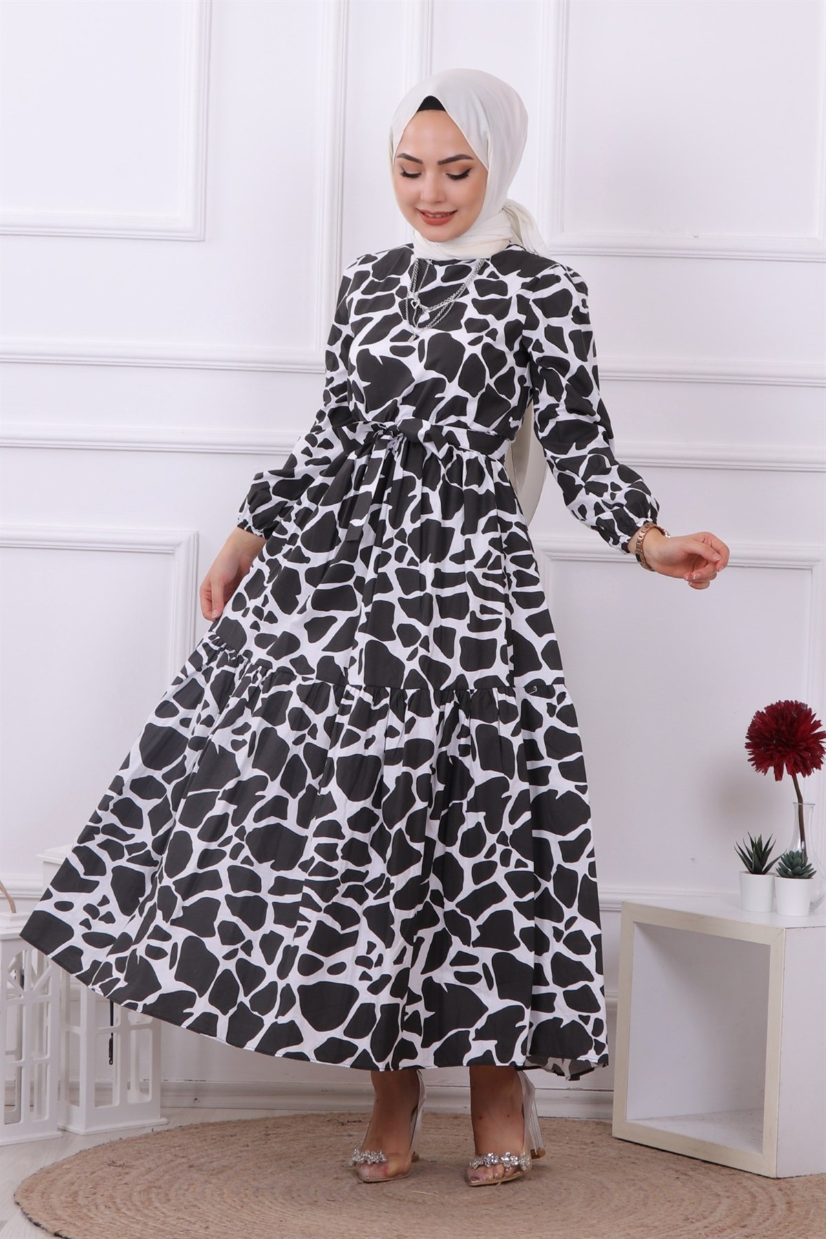 TAŞ DESEN ELBİSE SİYAH