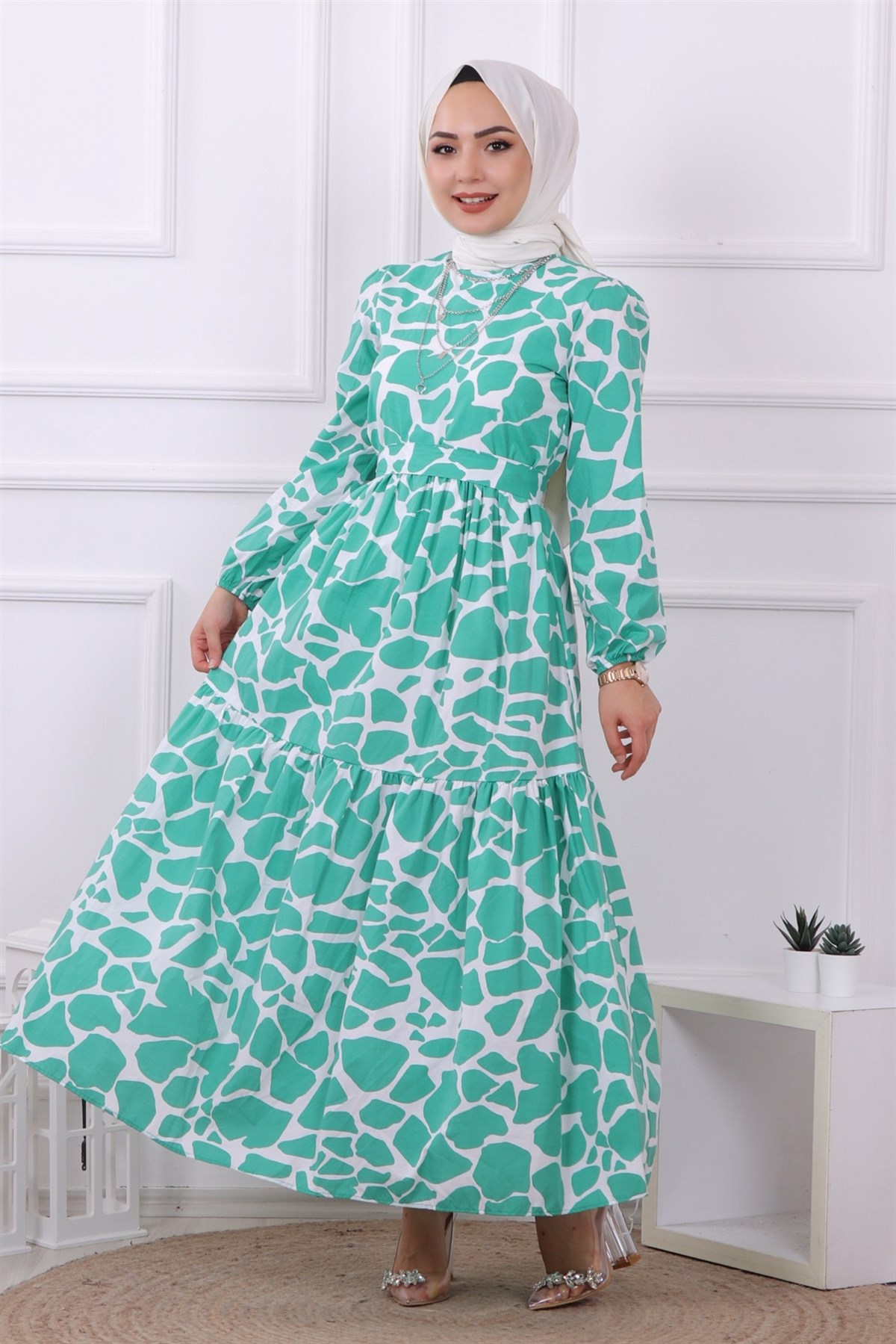 TAŞ DESEN ELBİSE YEŞİL