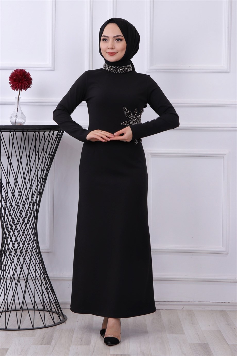 TAŞLI YILDIZ ELBİSE SİYAH