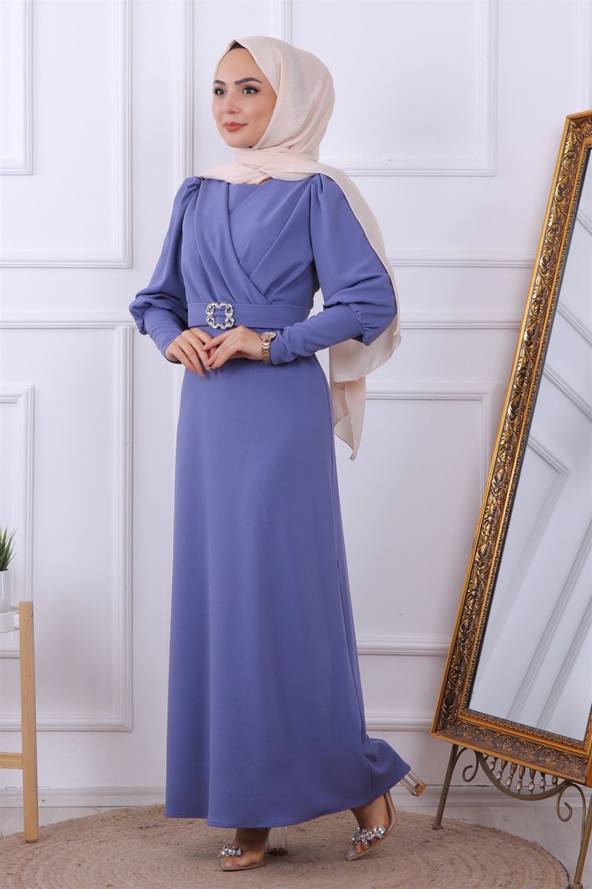 TOKALI KALEM ELBİSE MAVİ