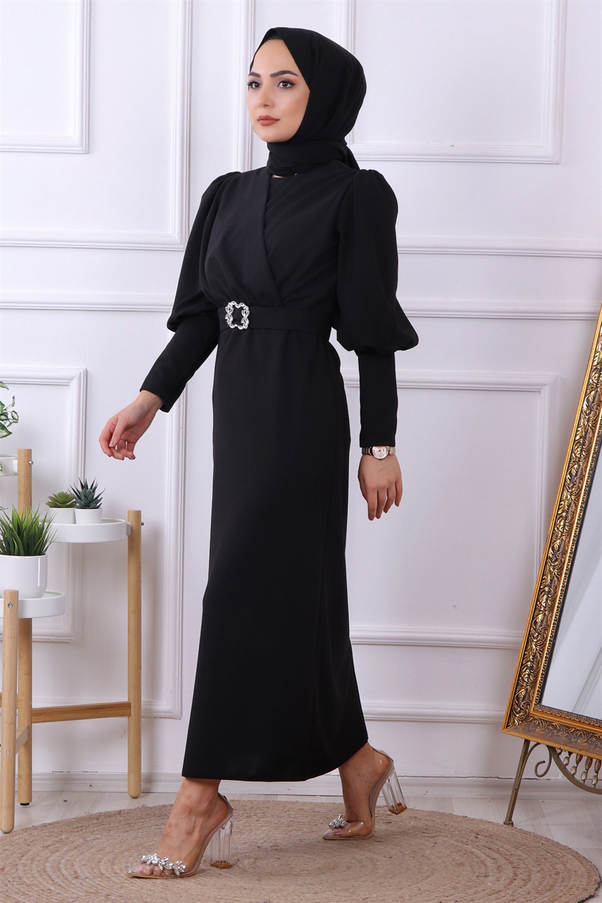 TOKALI KALEM ELBİSE SİYAH