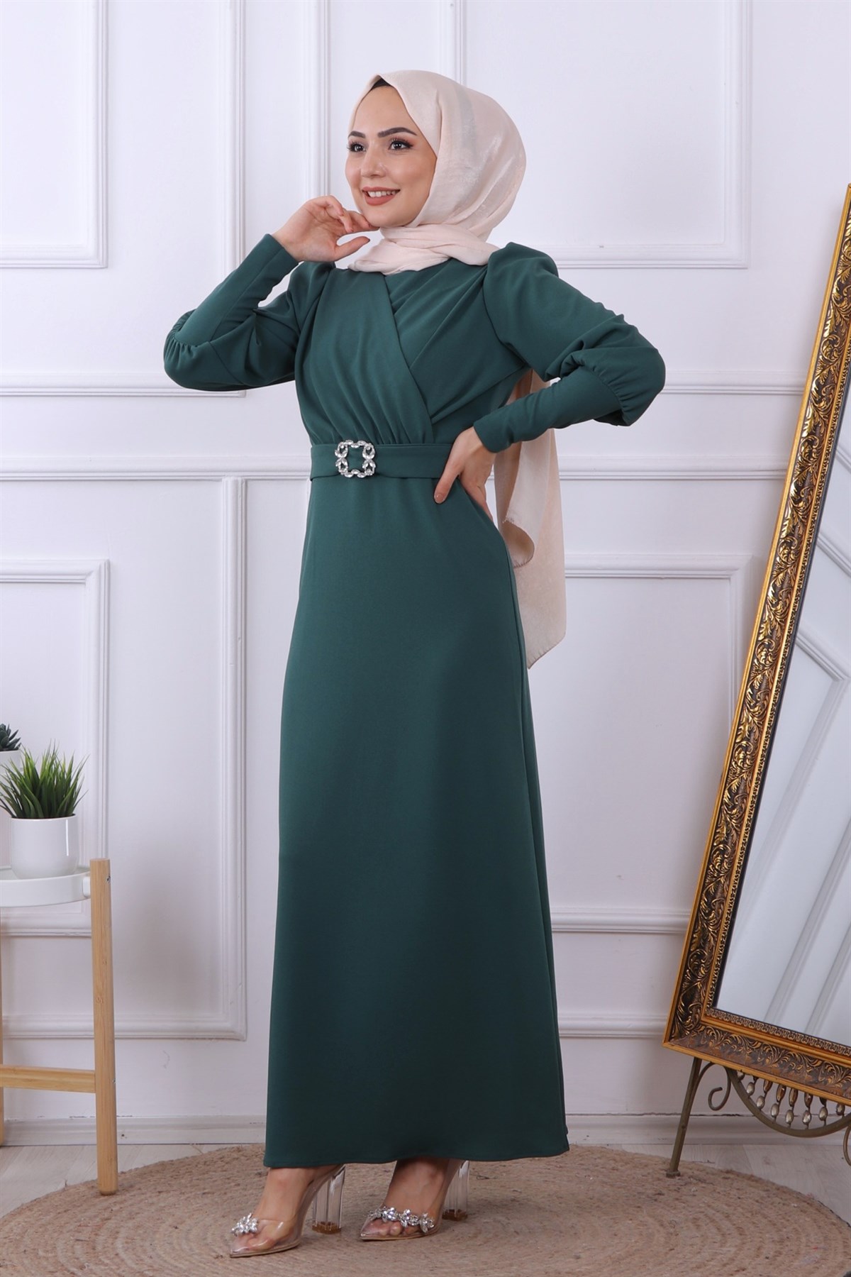 TOKALI KALEM ELBİSE YEŞİL