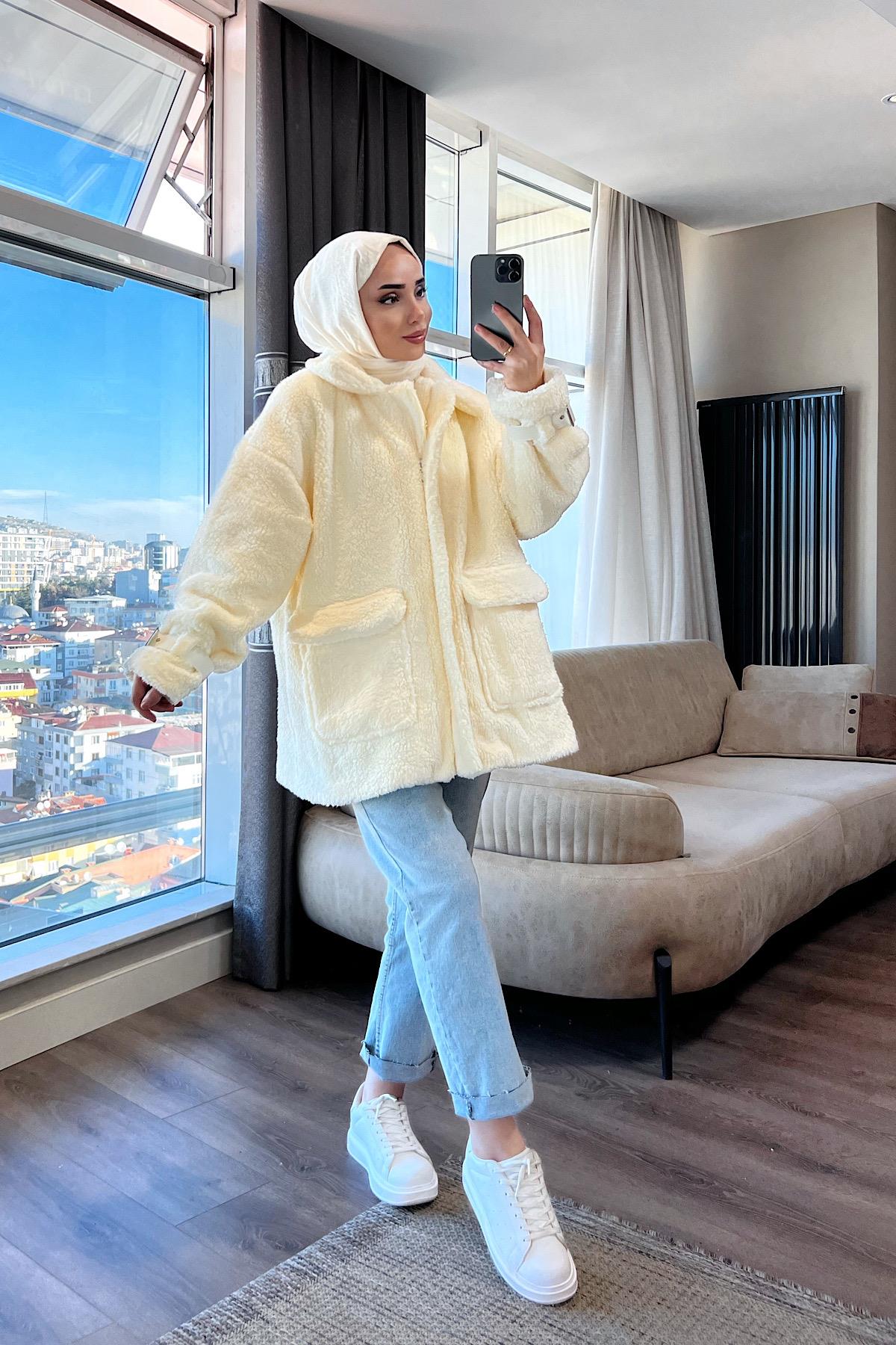 Toylor fermuarlı mont Krem 