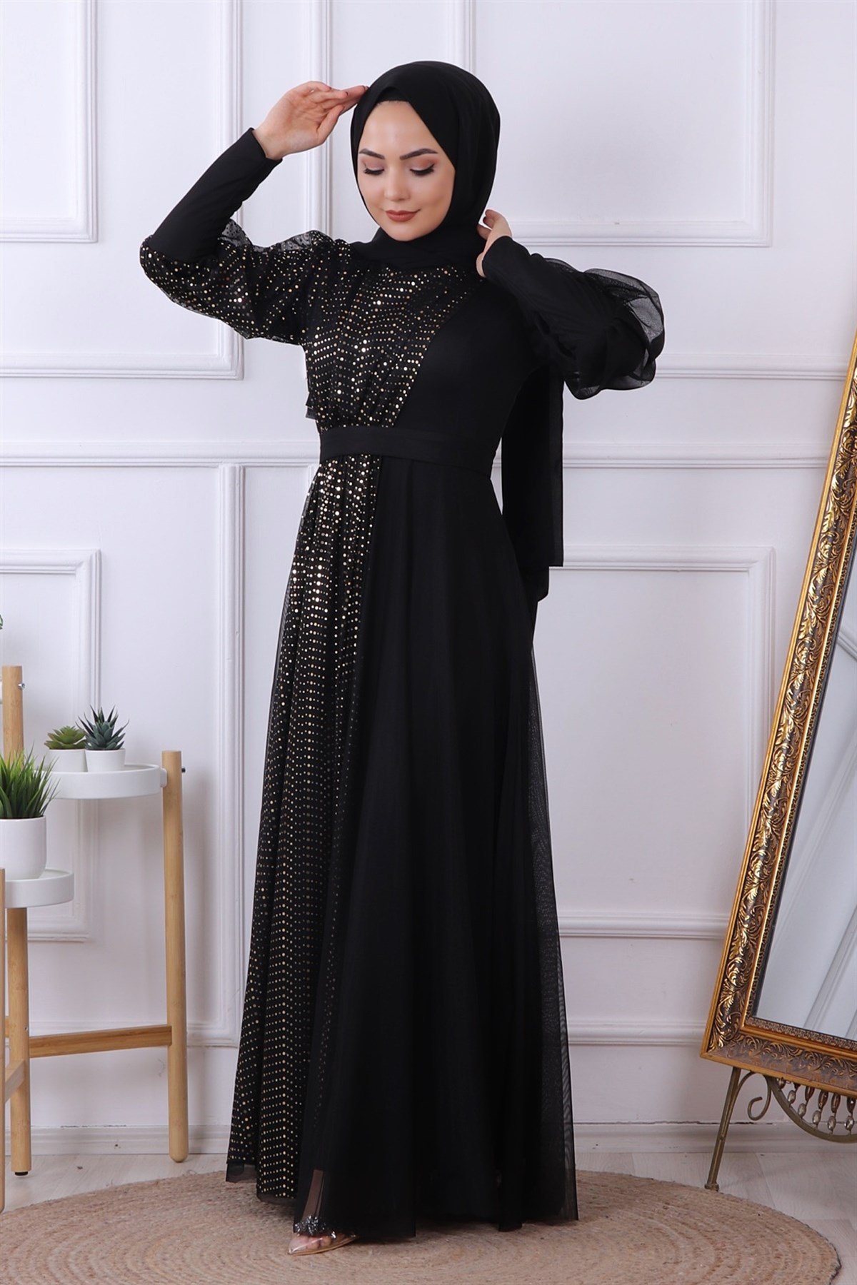 TÜL PUAN DETAYLI ELBİSE SİYAH