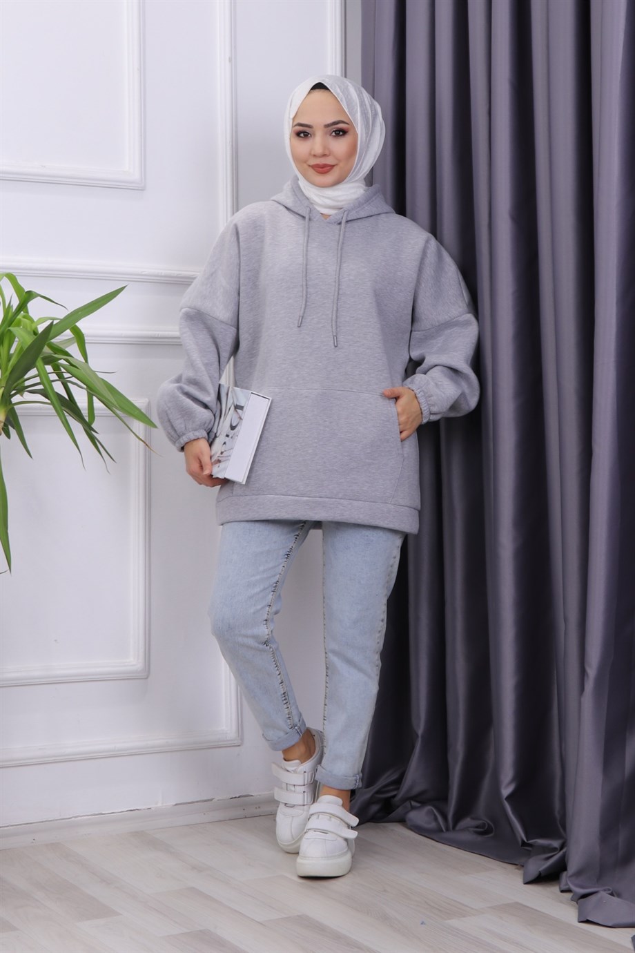 ÜÇ İPLİK KANGURU CEP SWEAT GRİ