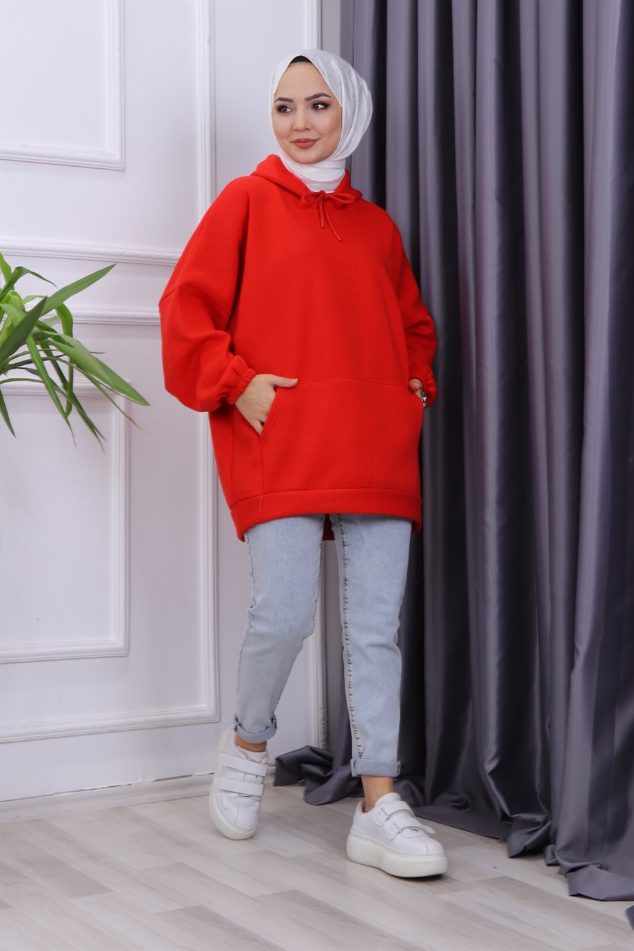 ÜÇ İPLİK KANGURU CEP SWEAT KIRMIZI
