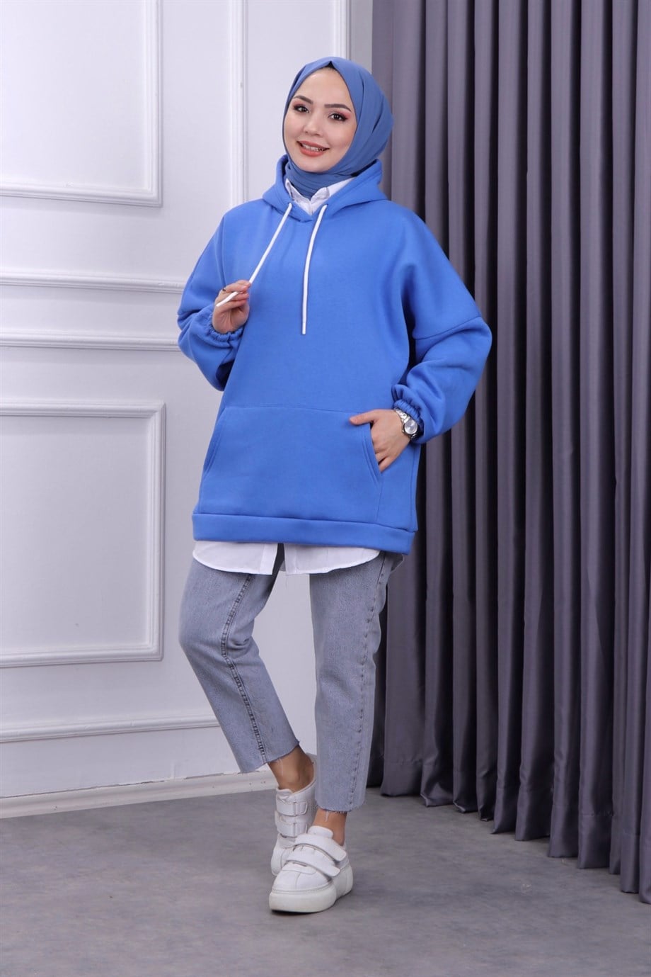 ÜÇ İPLİK KANGURU CEP SWEAT MAVİ