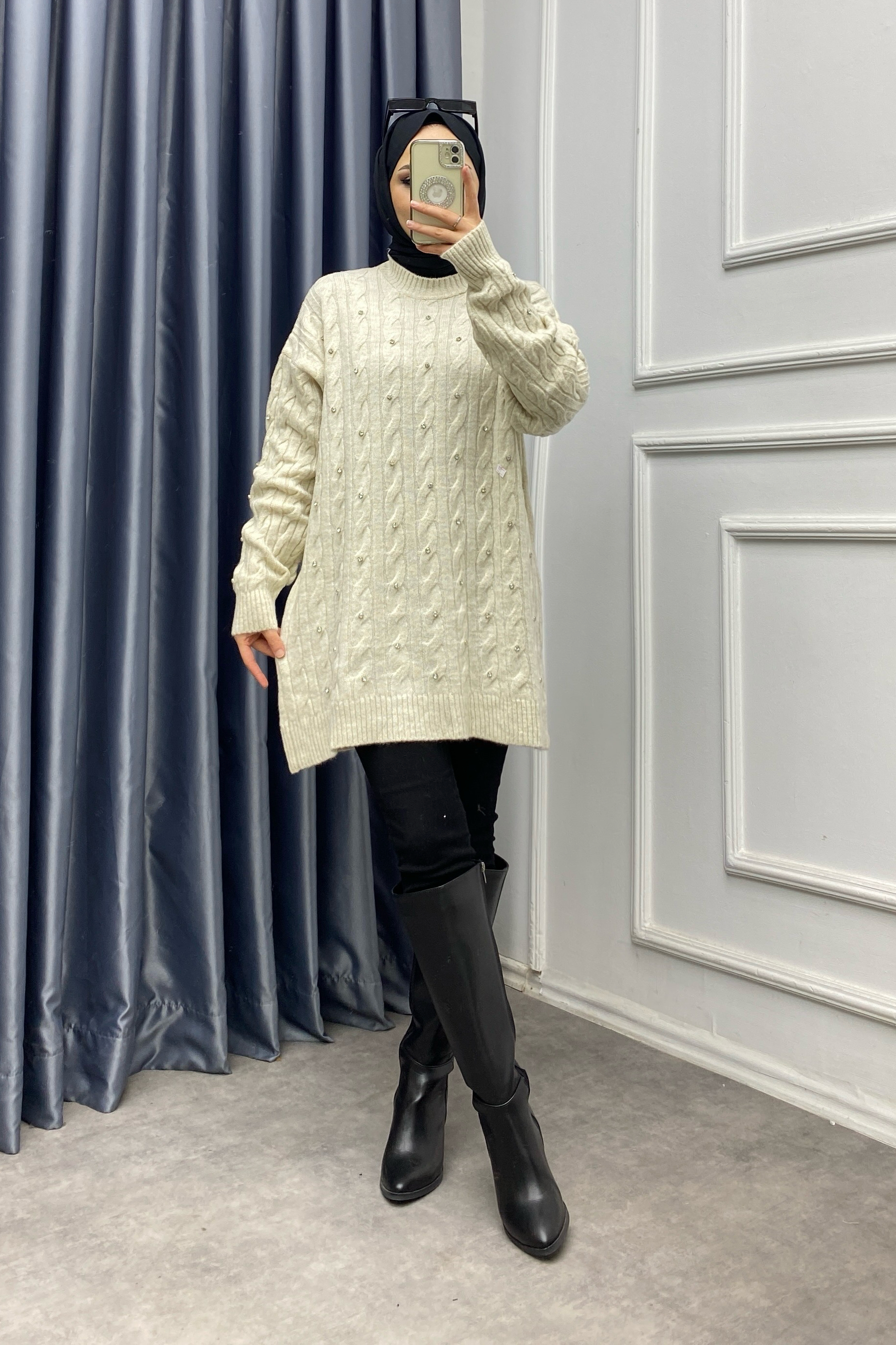 Üzeri Taşlı Tunik Taş Rengi