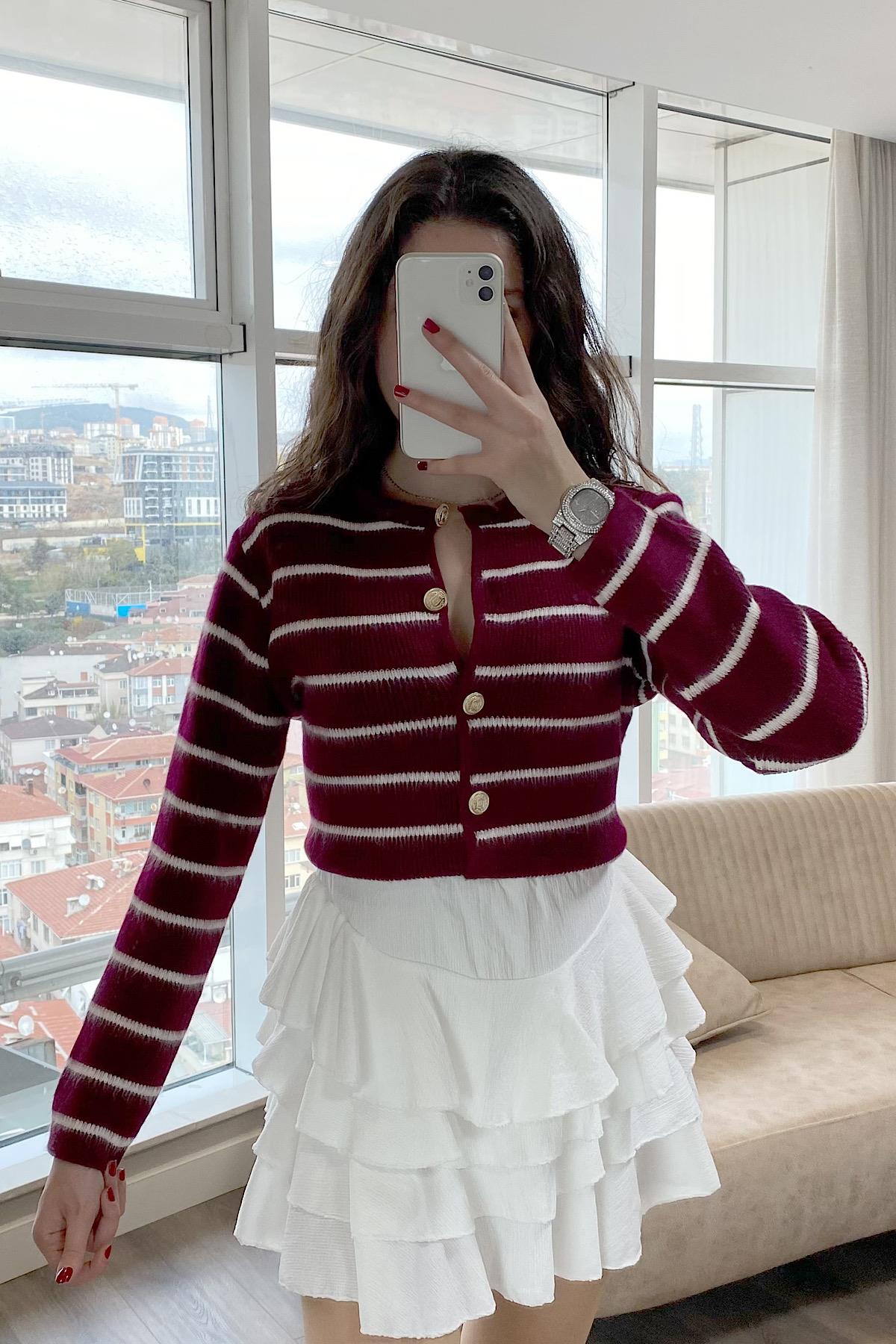 Vatkalı bordo hırka