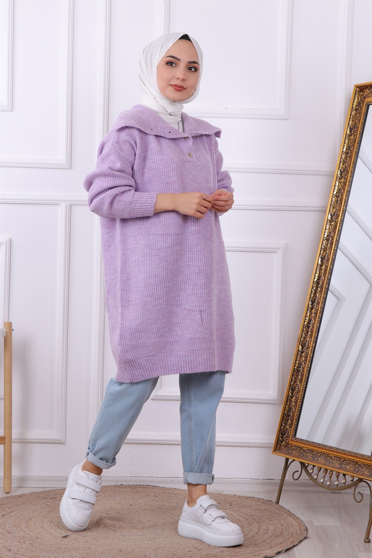 YAKA DETAYLI TUNİK LİLA
