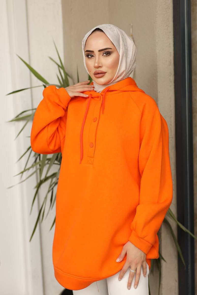 Yakası çıtçıtlı sweat turuncu