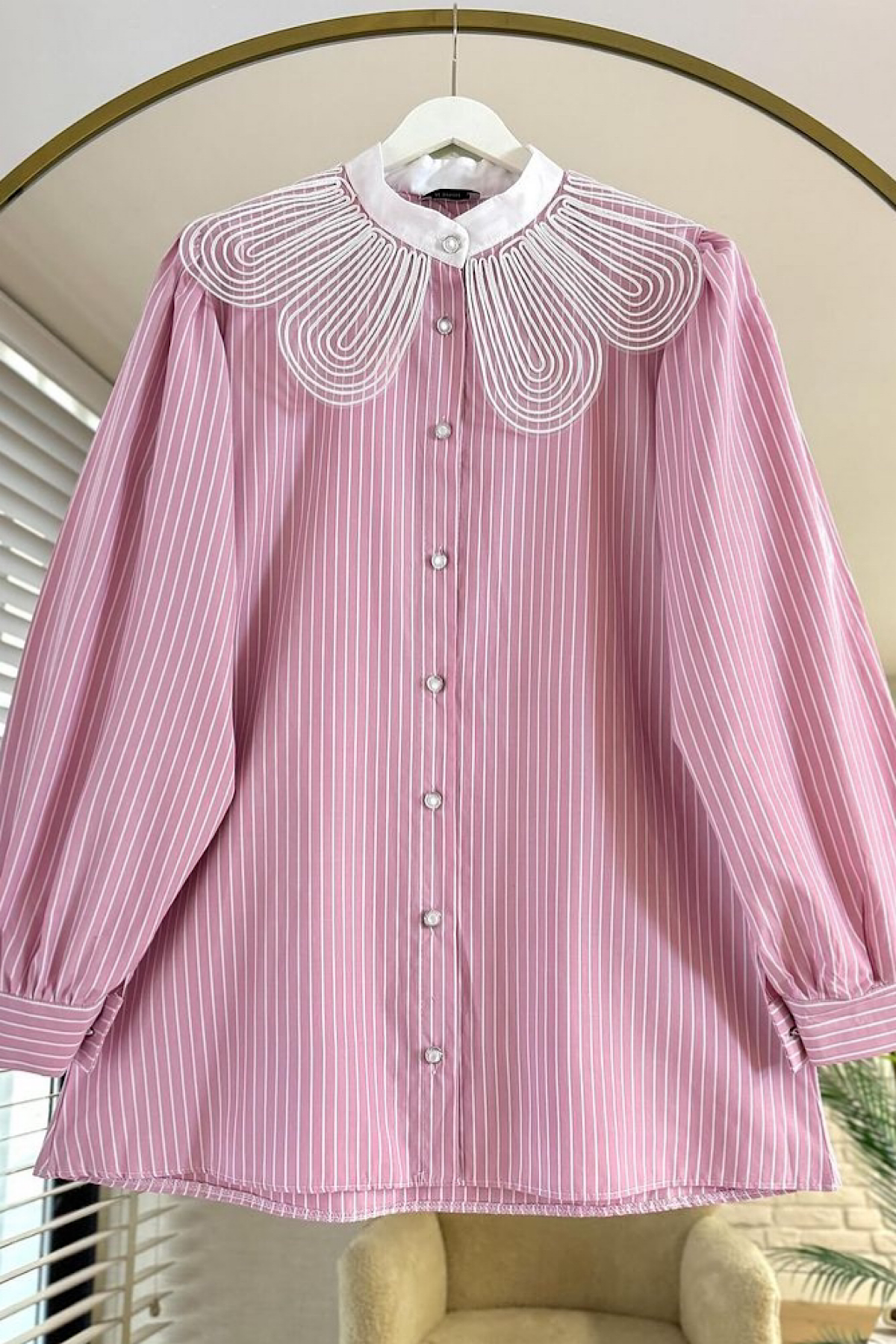 Yakası dantel tunik Pembe
