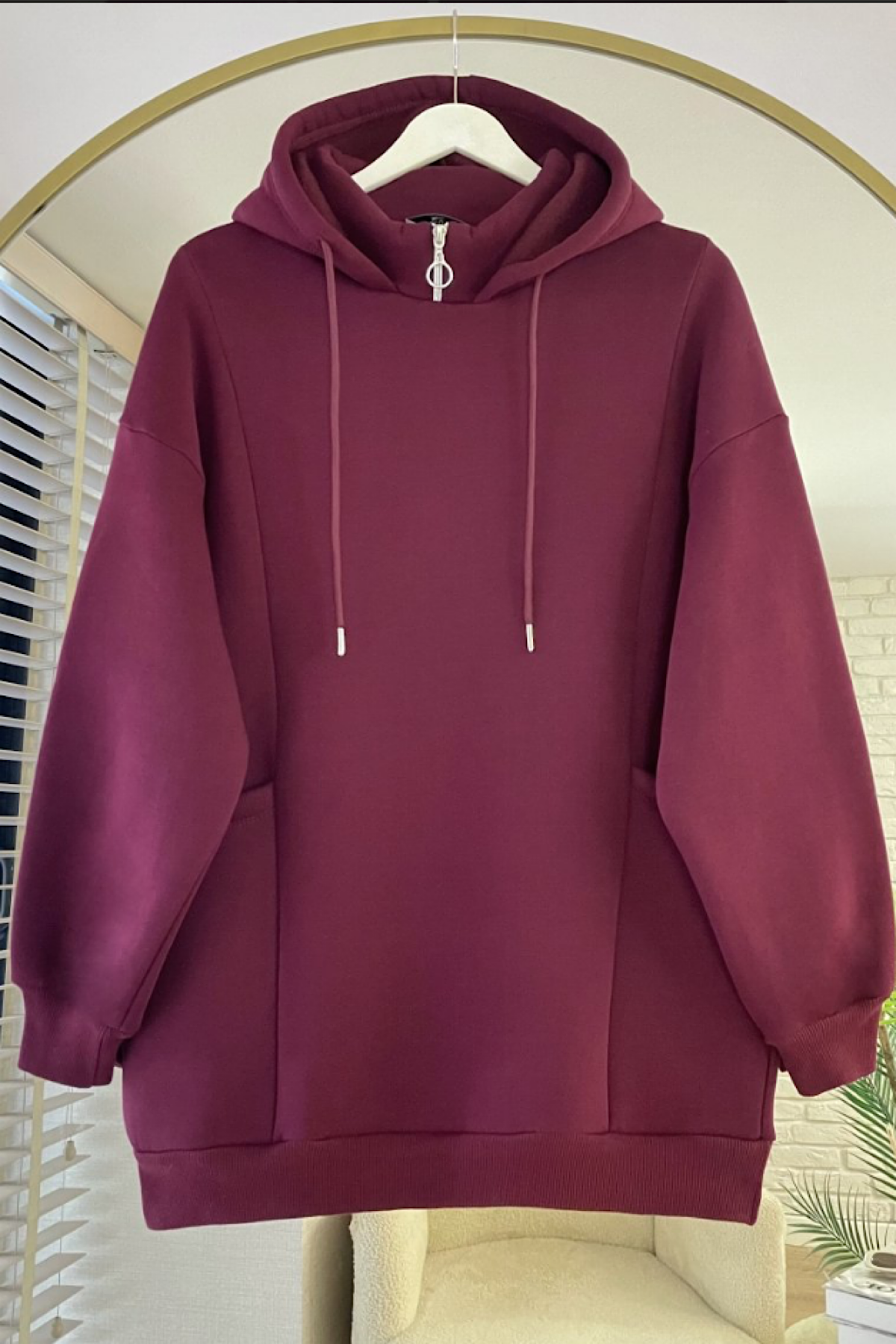 Yakası Fermuarlı Torba Cep Bordo
