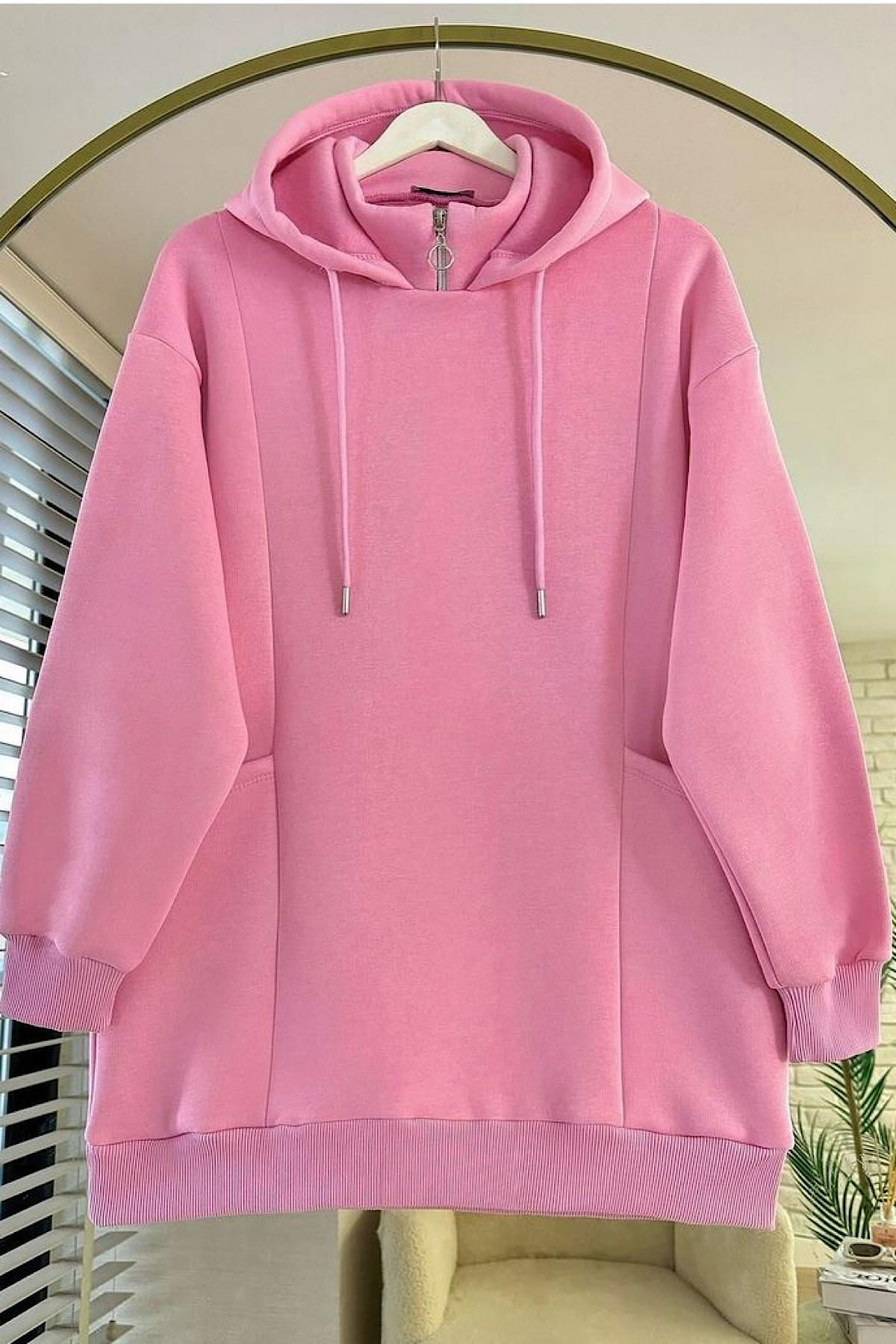 Yakası Fermuarlı Torba Cep Pembe 