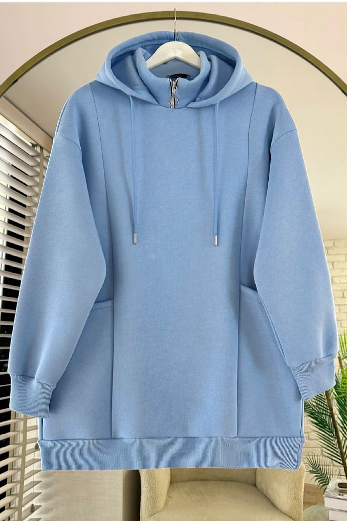 Yakası Fermuarlı Torba Cep sweat Bebe mavisi 