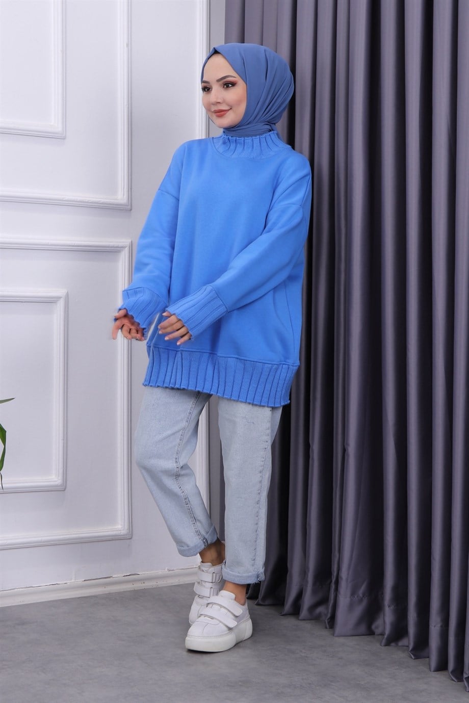 YAKASI TRİKO SWEAT MAVİ