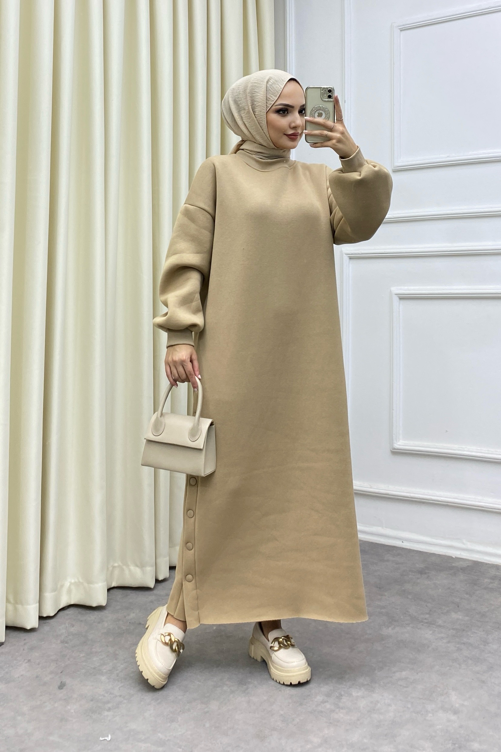 Yanı çıtçıt sweat elbise 